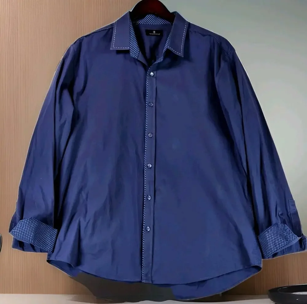 7 Diamonds Dress Shirt Men's XL Blue Stretch Button Up Long Sleeve Cuff Detail